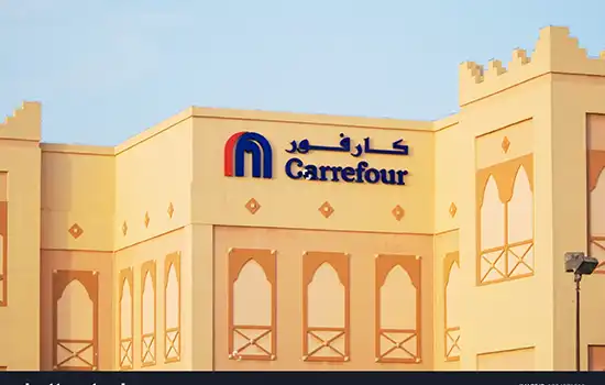 View of a Carrefour building with traditional Arabic facade in Jordan