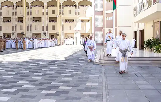 Sultan Haitham during a surprise visit to Sultan Faisal School in the Al-Amrat area, Oman.