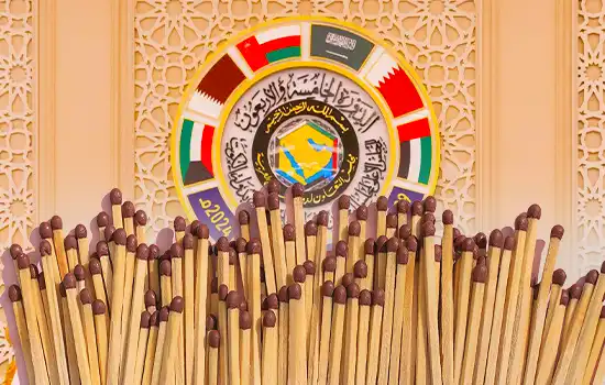 Image of a box of matches with the GCC emblem in the background, symbolizing workforce conditions.