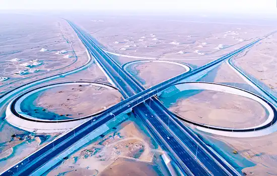 16,000 Kilometers of Roads Paved in Oman Last Year (2024) 4 Aerial view of modern road projects in Oman; part of the 16,000 kilometers of roads paved in 2024