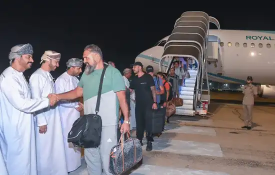 Image of the Galaxy Leader crew arriving in Muscat after a successful rescue operation by Oman.