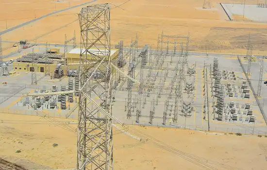 An electricity station in Oman’s desert, part of the country’s project to connect its power grid to the GCC network by 2026.