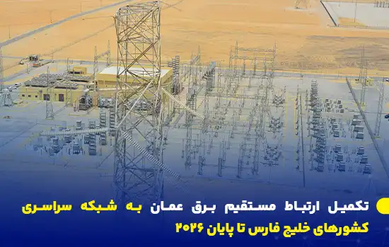 تکمیل ارتباط مستقیم برق عمان به شبکه سراسری کشورهای خلیج فارس تا پایان 2026 1 یک ایستگاه برق عمان در بیابان، بخشی از پروژه اتصال برق این کشور به شبکه سراسری کشورهای خلیج فارس تا سال ۲۰۲۶.