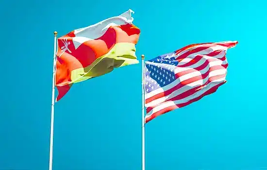 Oman at the Lowest Tariff Level; Draft of Trump’s Executive Order Revealed 8 Flags of Oman and the United States, symbolizing trade relations between the two countries in the draft of Trump’s executive order